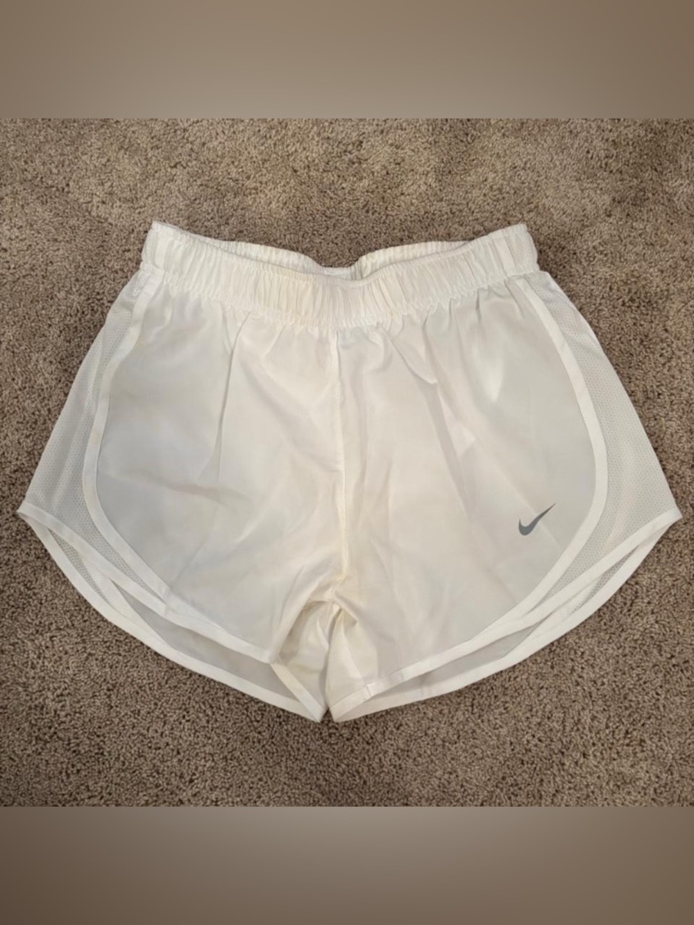 Nike White Women’s Athletic Running Shorts with Grey Swoosh